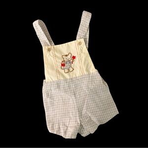 Vintage baby boy romper 0-3 Months Shortall Plaid Embroidered Bear
